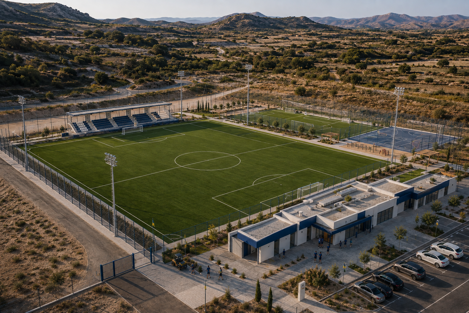 Vista aérea de la ampliación de las instalaciones deportivas y sociales.